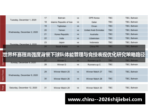 世界杯赛程高强度背景下球队体能管理与竞技表现优化研究策略路径